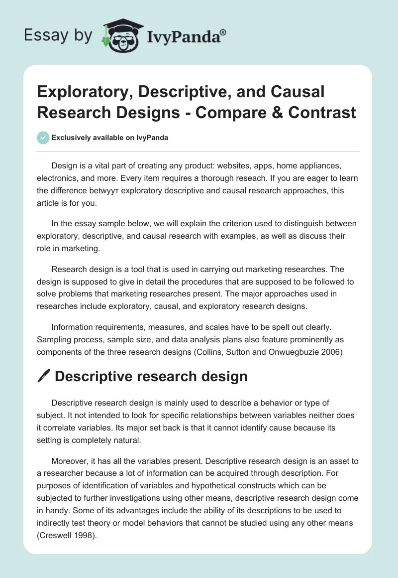 Exploratory Descriptive and Causal Research Designs Compare
