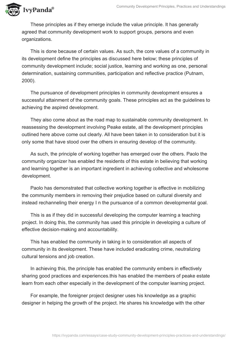 Case Study Community Development Principles, Practices and