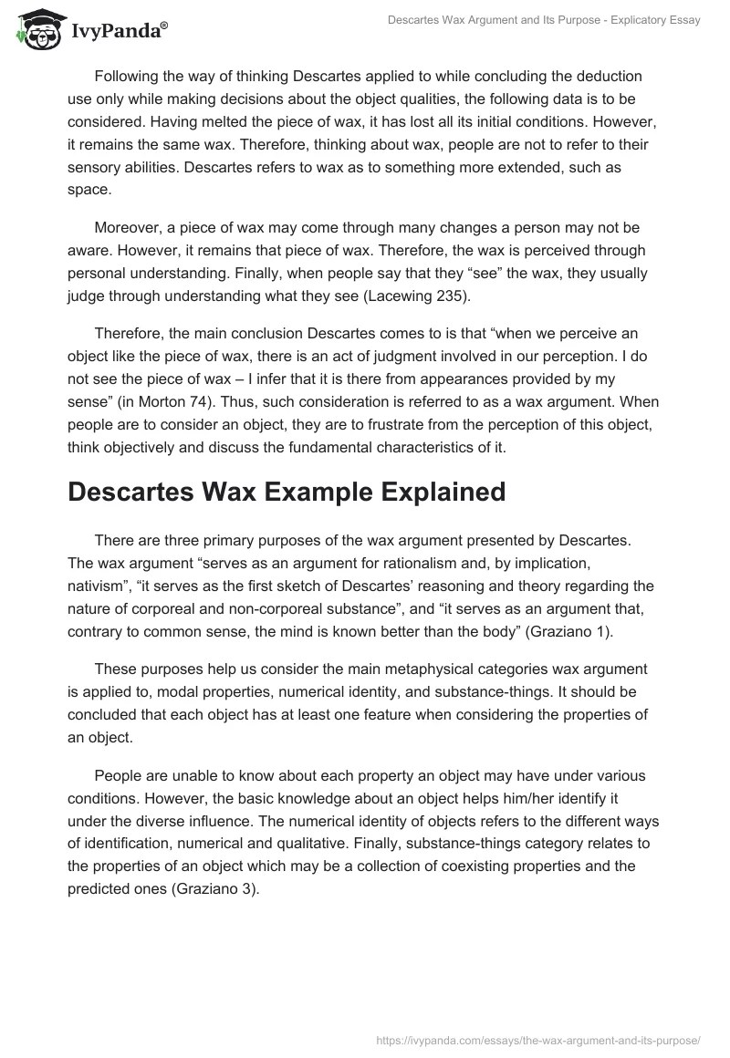 The Descartes Wax Example and Its Purpose Explicatory Essay Example