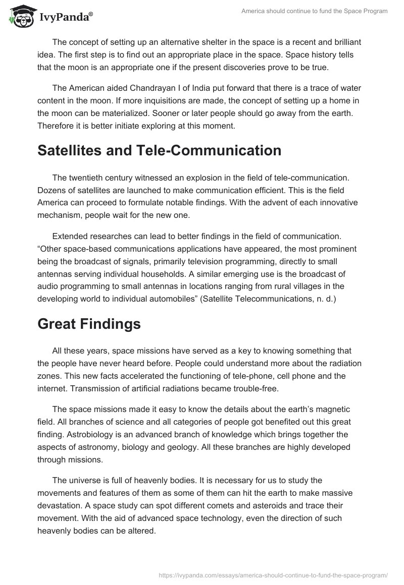 America should continue to fund the Space Program 2436 Words Essay