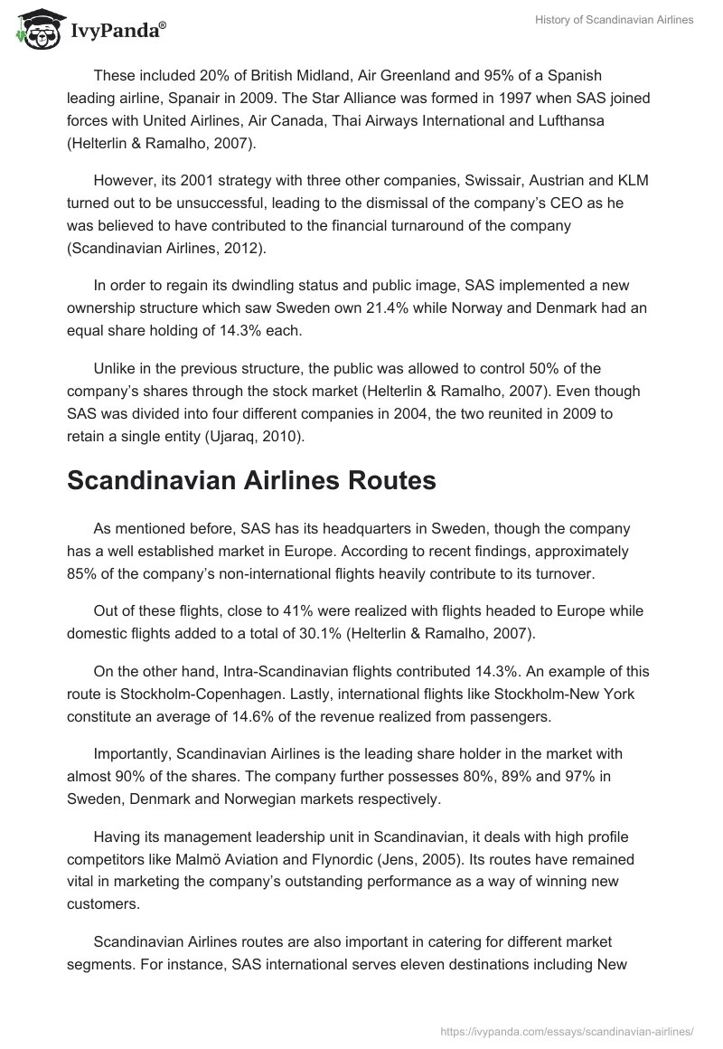 History of Scandinavian Airlines 2233 Words Report Example