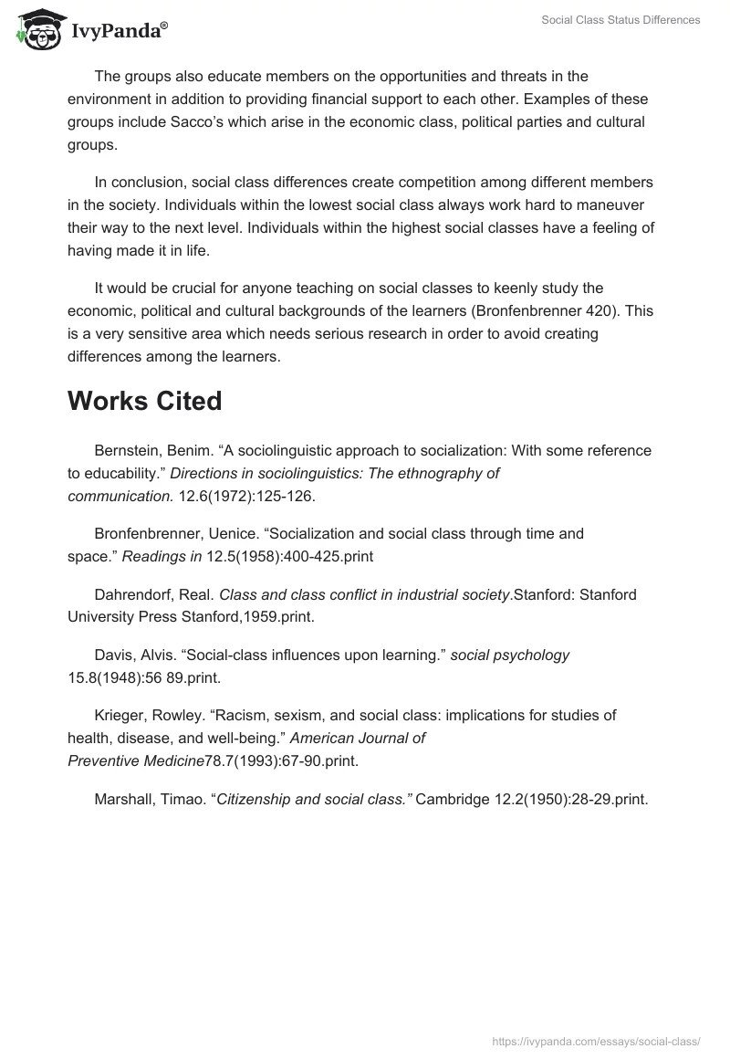 Social Class Status Differences 819 Words Essay Example