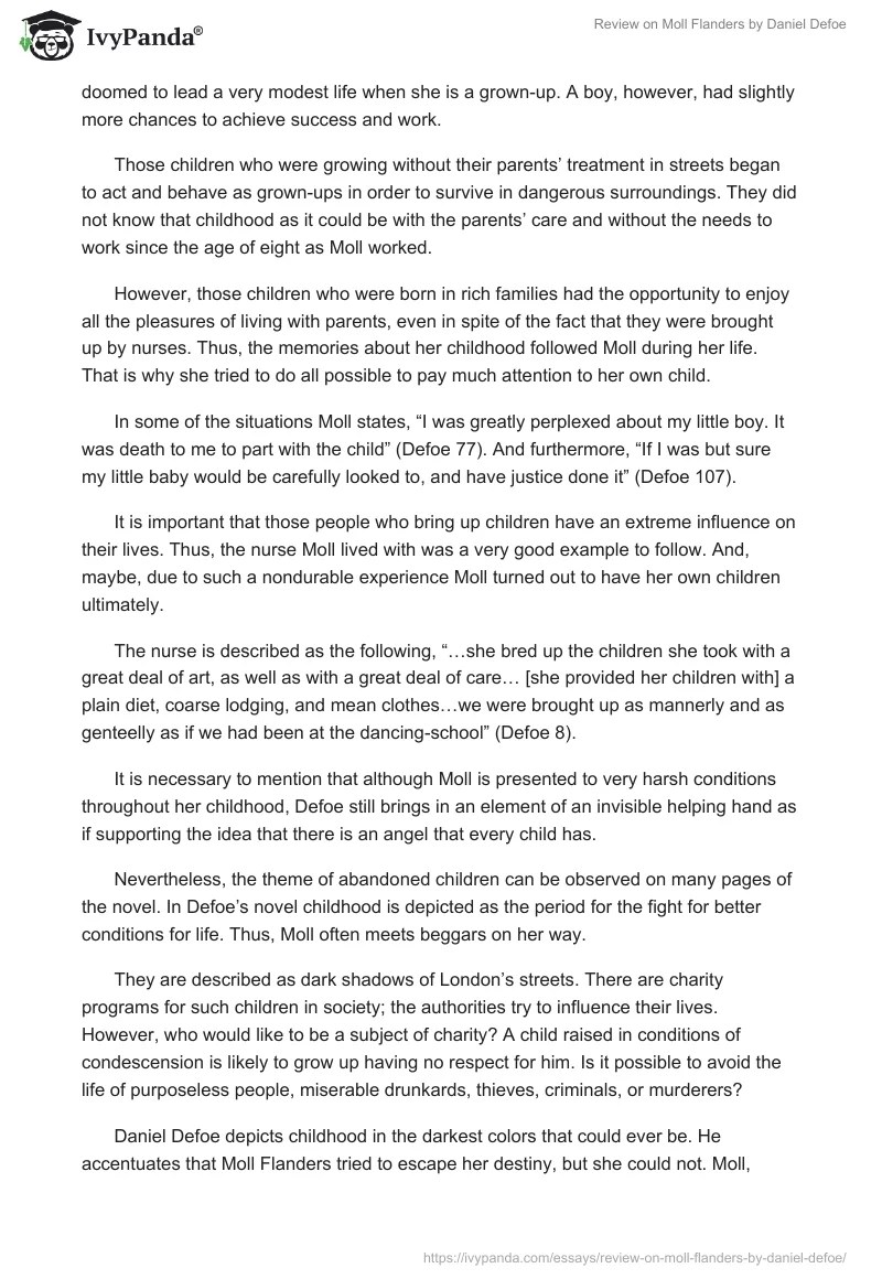 Review on Moll Flanders by Daniel Defoe 1099 Words Essay Example