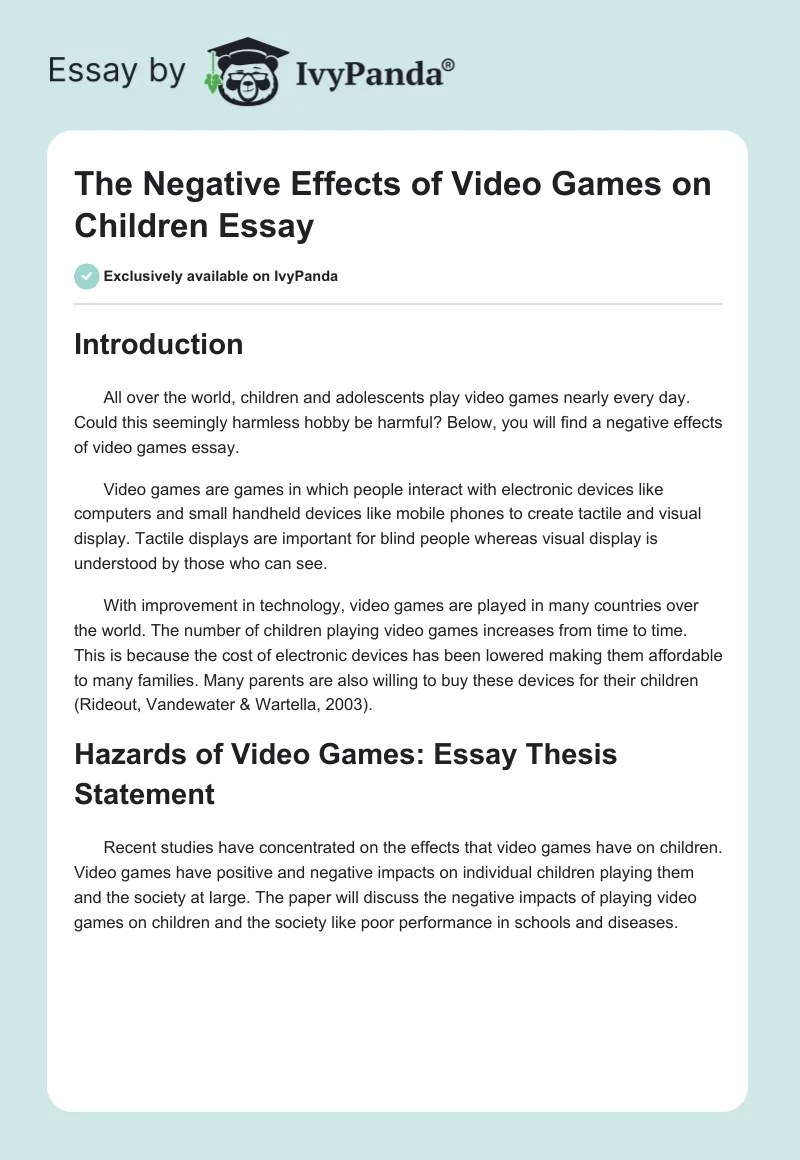 The Negative Effects of Video Games on Children