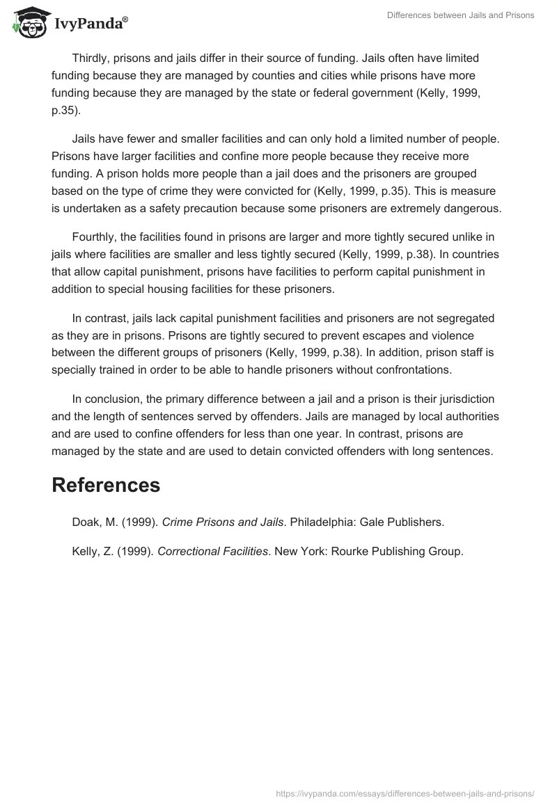 Differences between Jails and Prisons 567 Words Essay Example