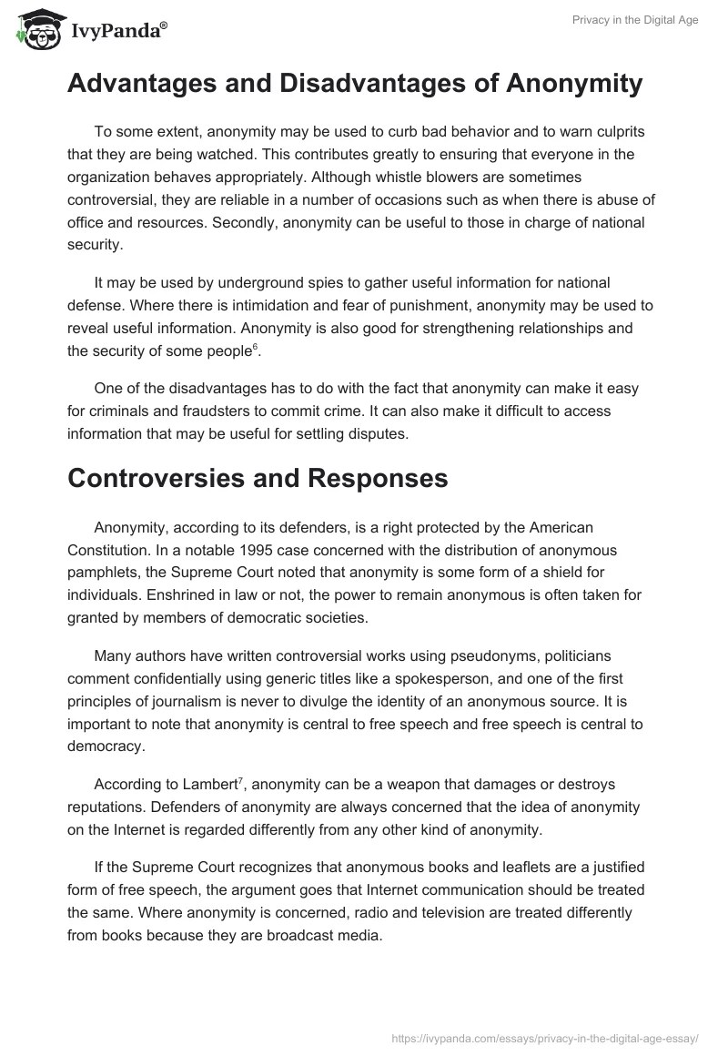 Privacy in the Digital Age 1381 Words Essay Example