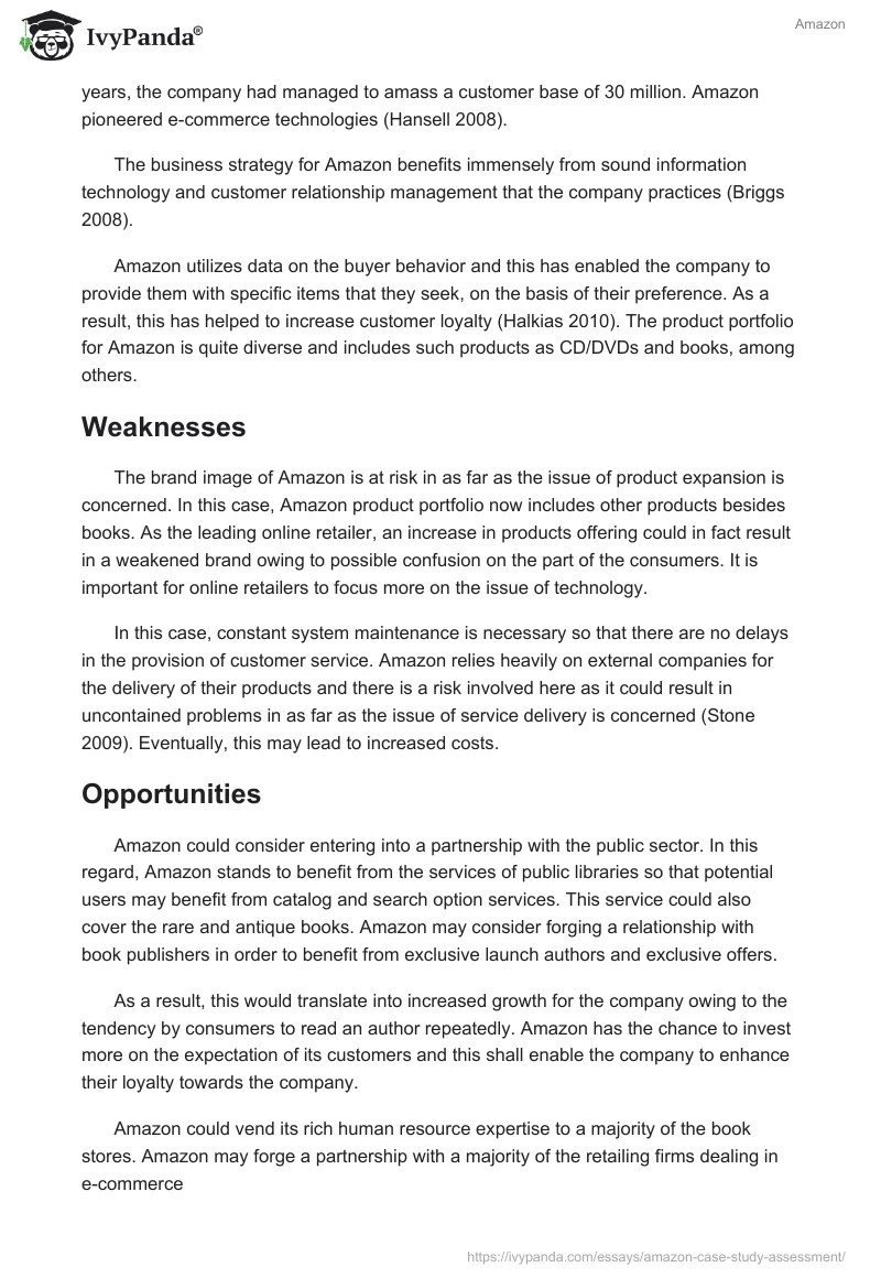 Amazon Case Study 2732 Words Assessment Example