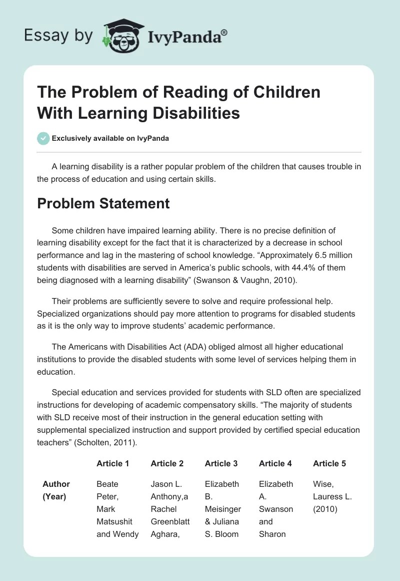 The Problem of Reading of Children with Learning Disabilities 1404