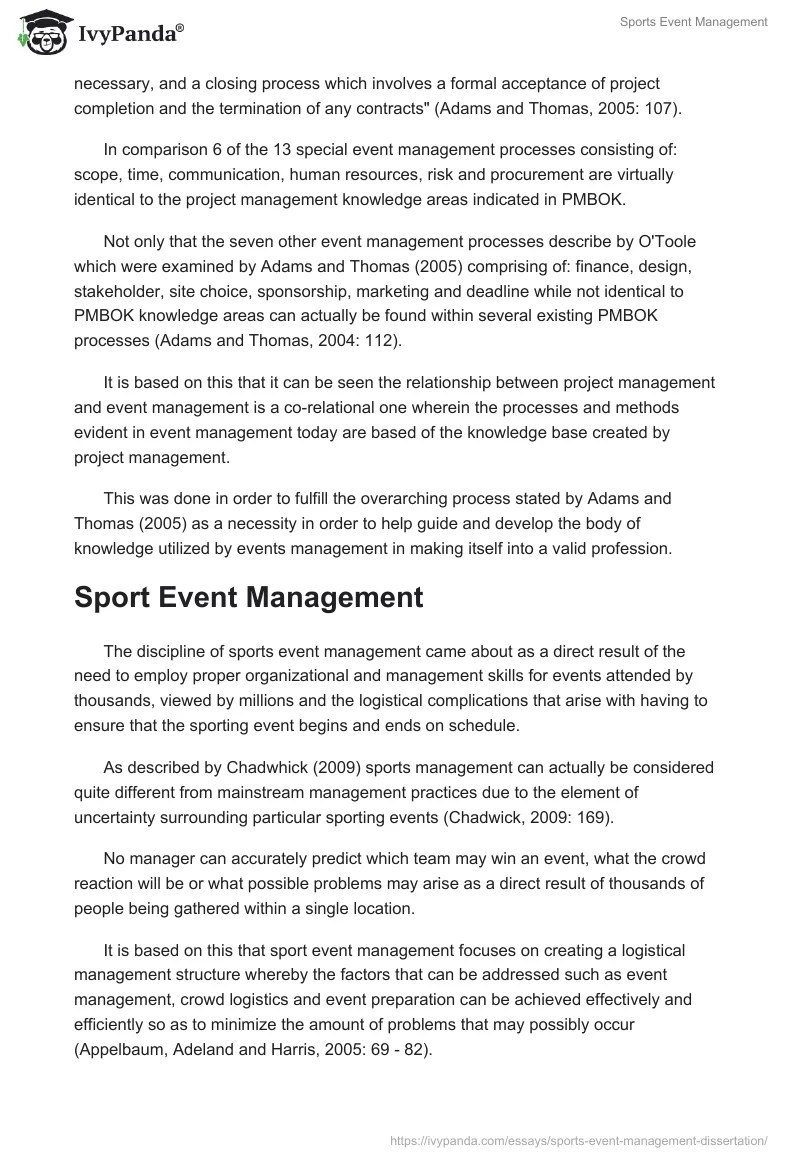 Sports Event Management 5841 Words Dissertation Example