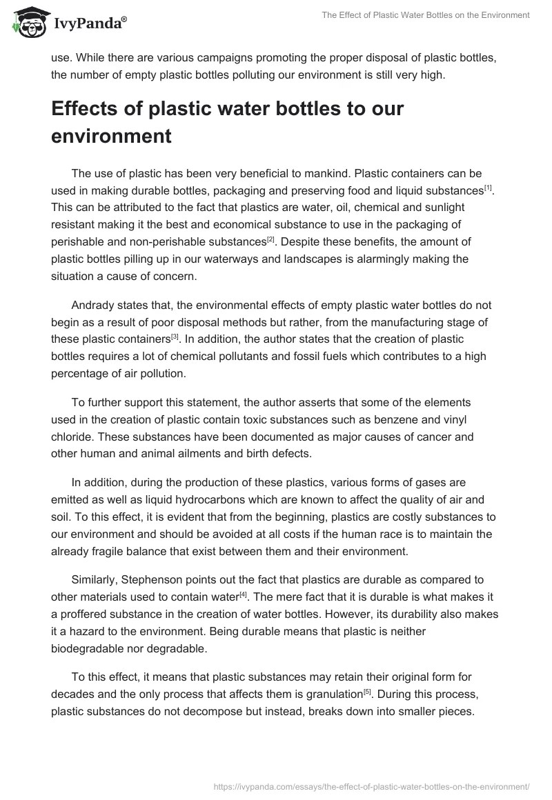 The Effect of Plastic Water Bottles on the Environment 2836 Words Research Paper Example