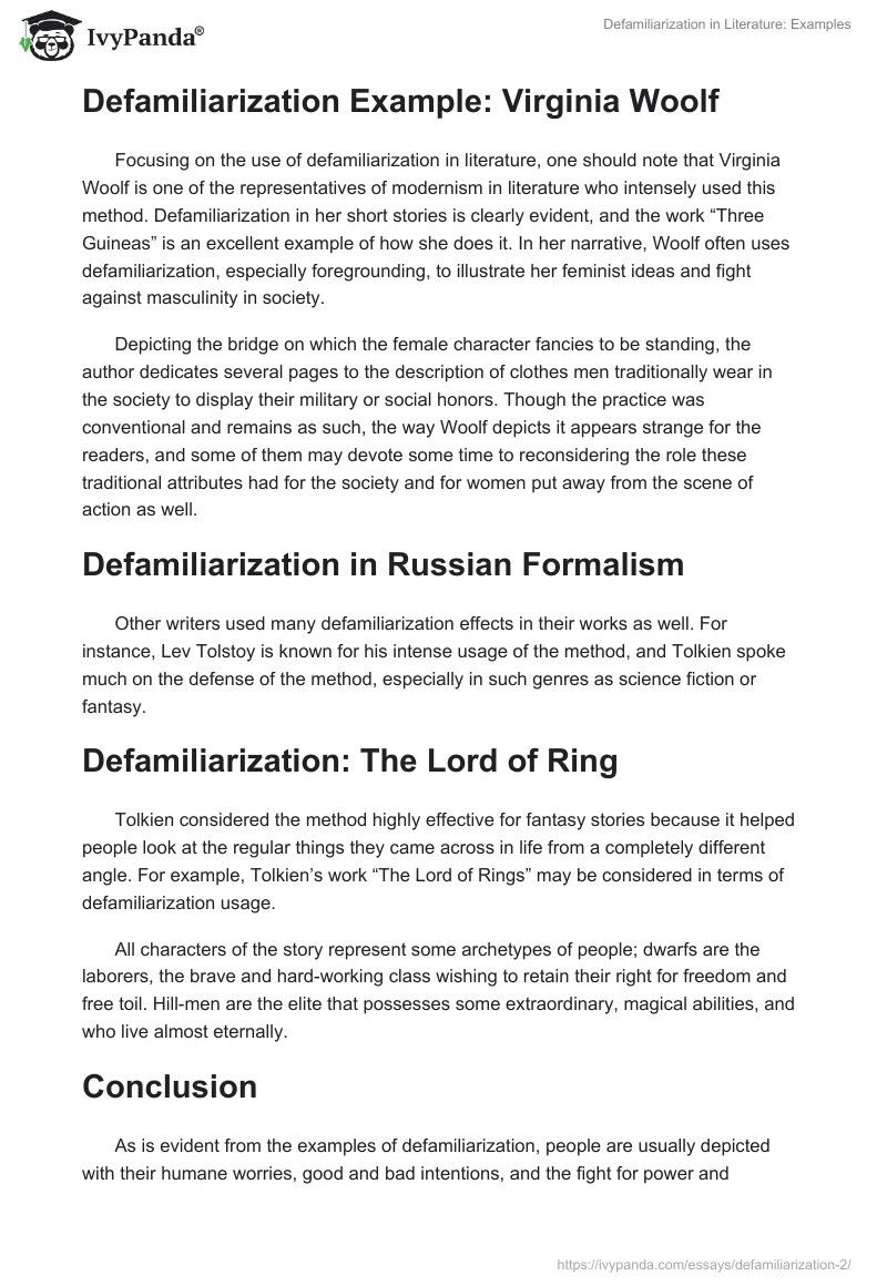 Defamiliarization in Literature Examples