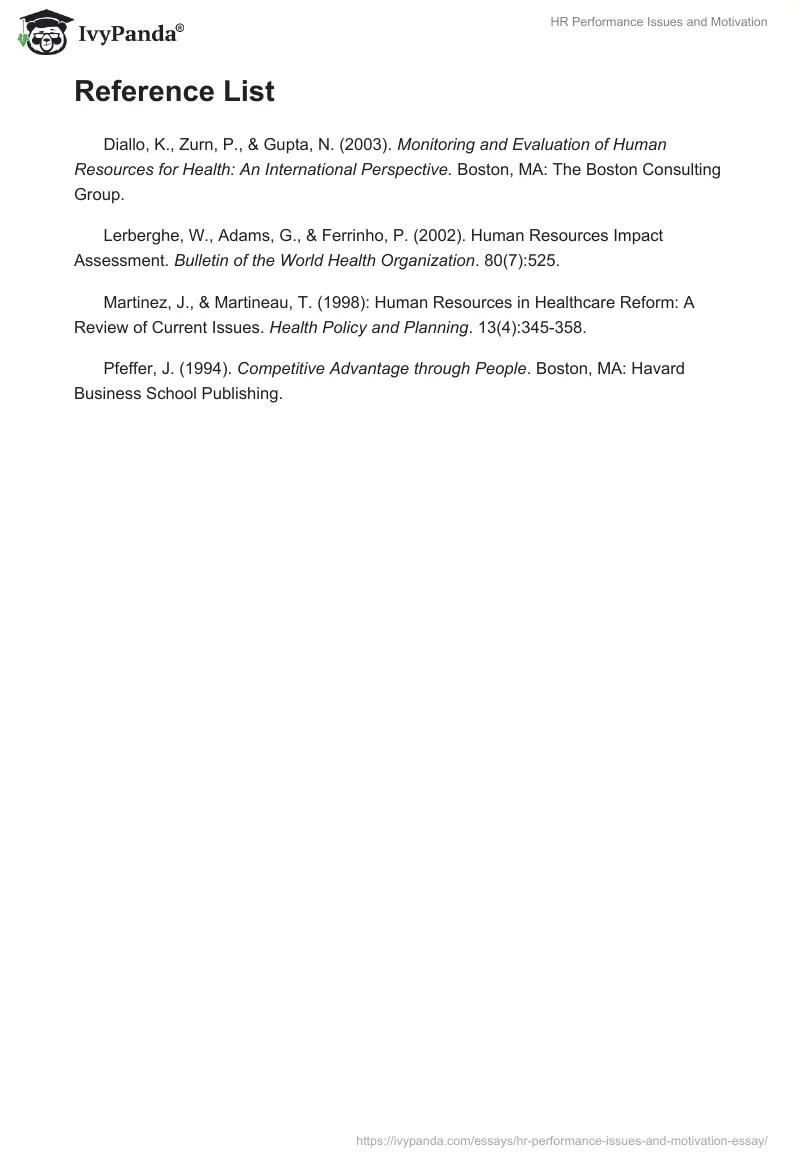 HR Performance Issues and Motivation 1109 Words Essay Example