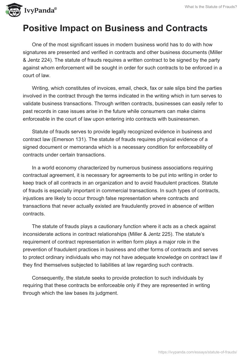 What Is the Statute of Frauds? 1361 Words Research Paper Example