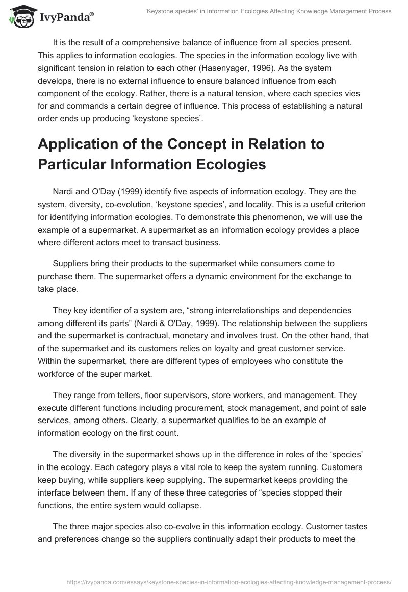 'Keystone species' in Information Ecologies Affecting Knowledge