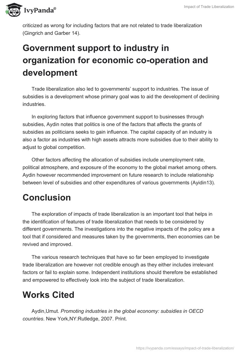 Impact of Trade Liberalization 888 Words Research Paper Example