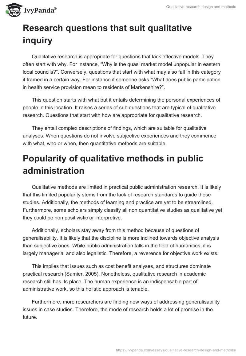 Qualitative research design and methods 580 Words Essay Example