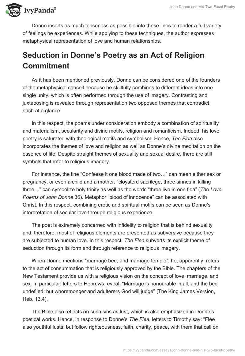 John Donne and His Two Facet Poetry 2165 Words Essay Example