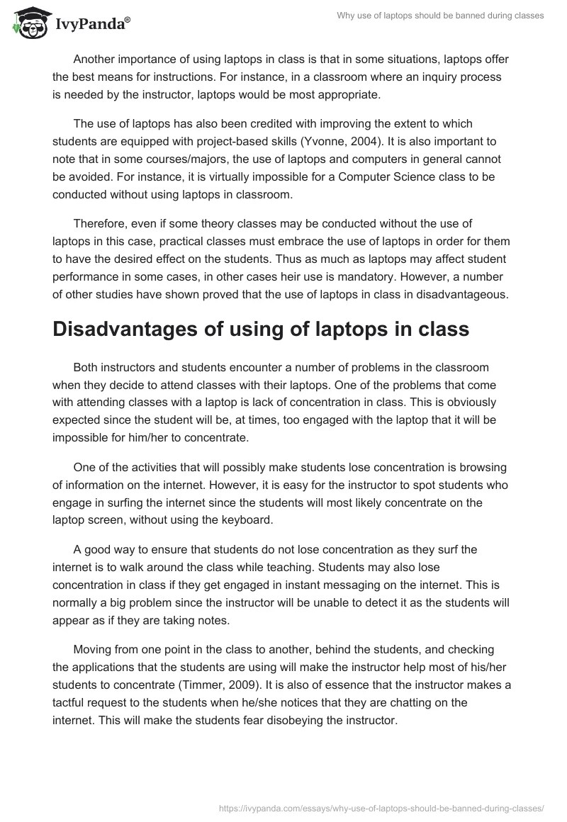 Why use of laptops should be banned during classes 1636 Words Essay