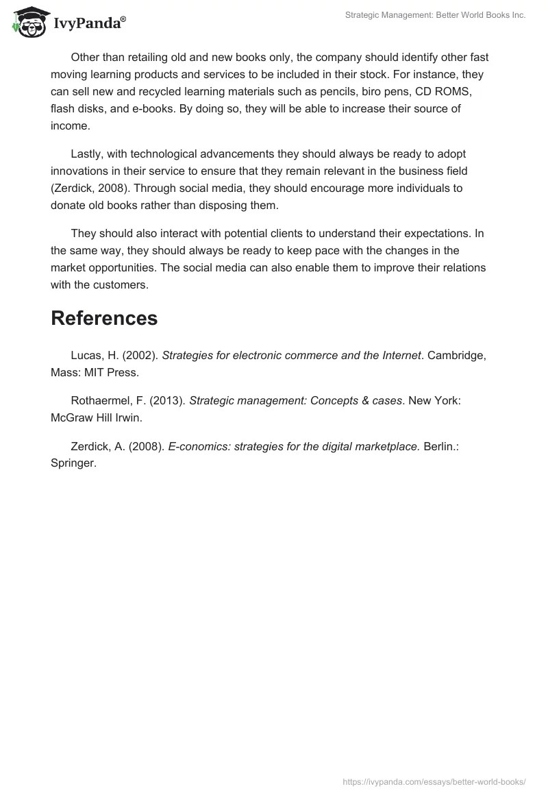 Strategic Management Better World Books Inc. 830 Words Essay Example
