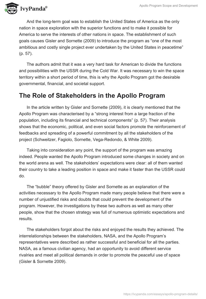 Apollo Program Scope and Development 1516 Words Report Example
