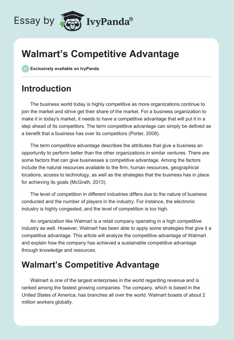 Walmart's Competitive Advantage 1423 Words Essay Example