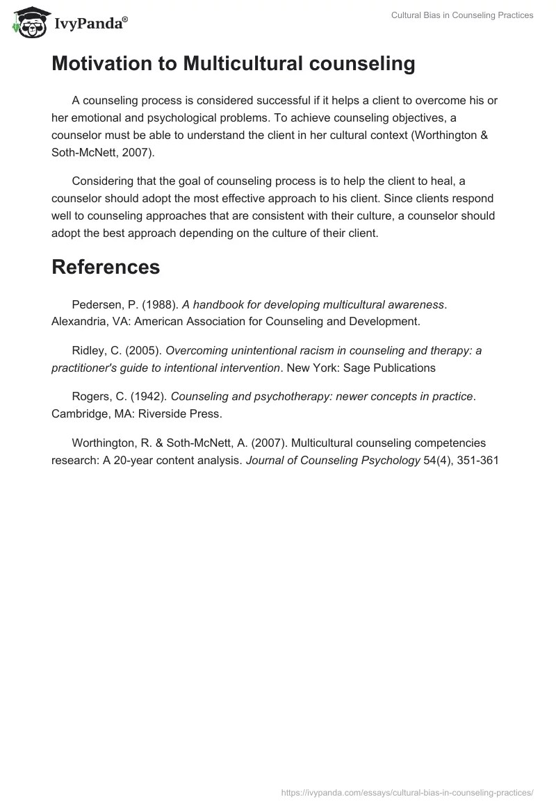 Cultural Bias in Counseling Practices 689 Words Essay Example