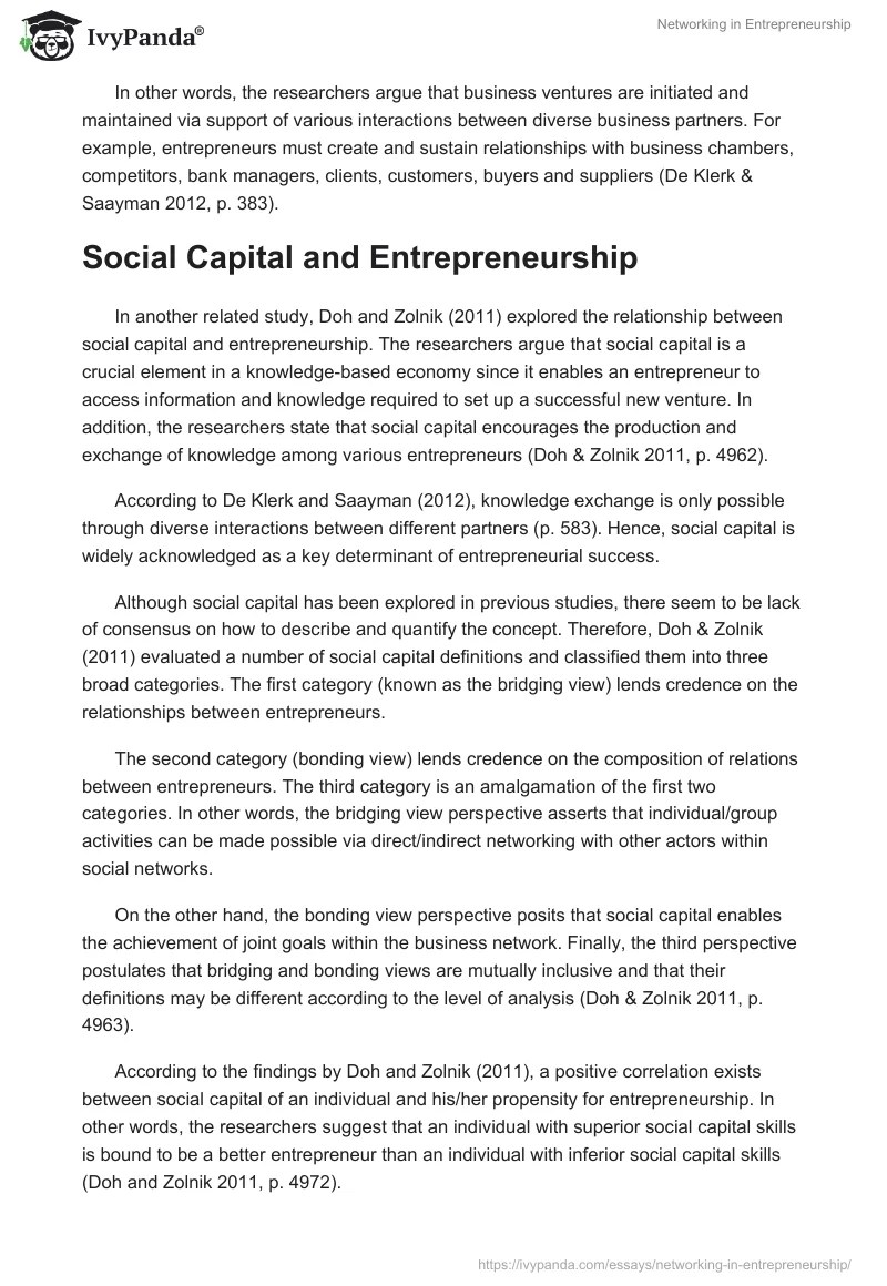Networking in Entrepreneurship 4000 Words Report Example