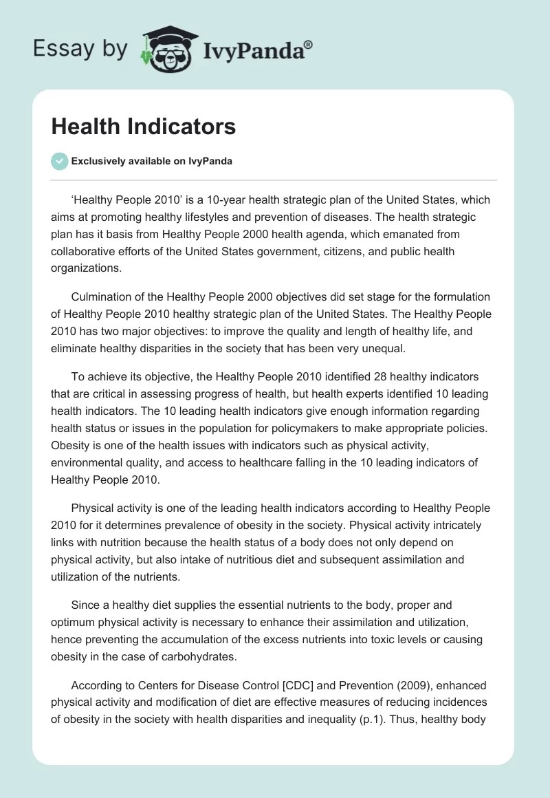 Health Indicators 611 Words Essay Example