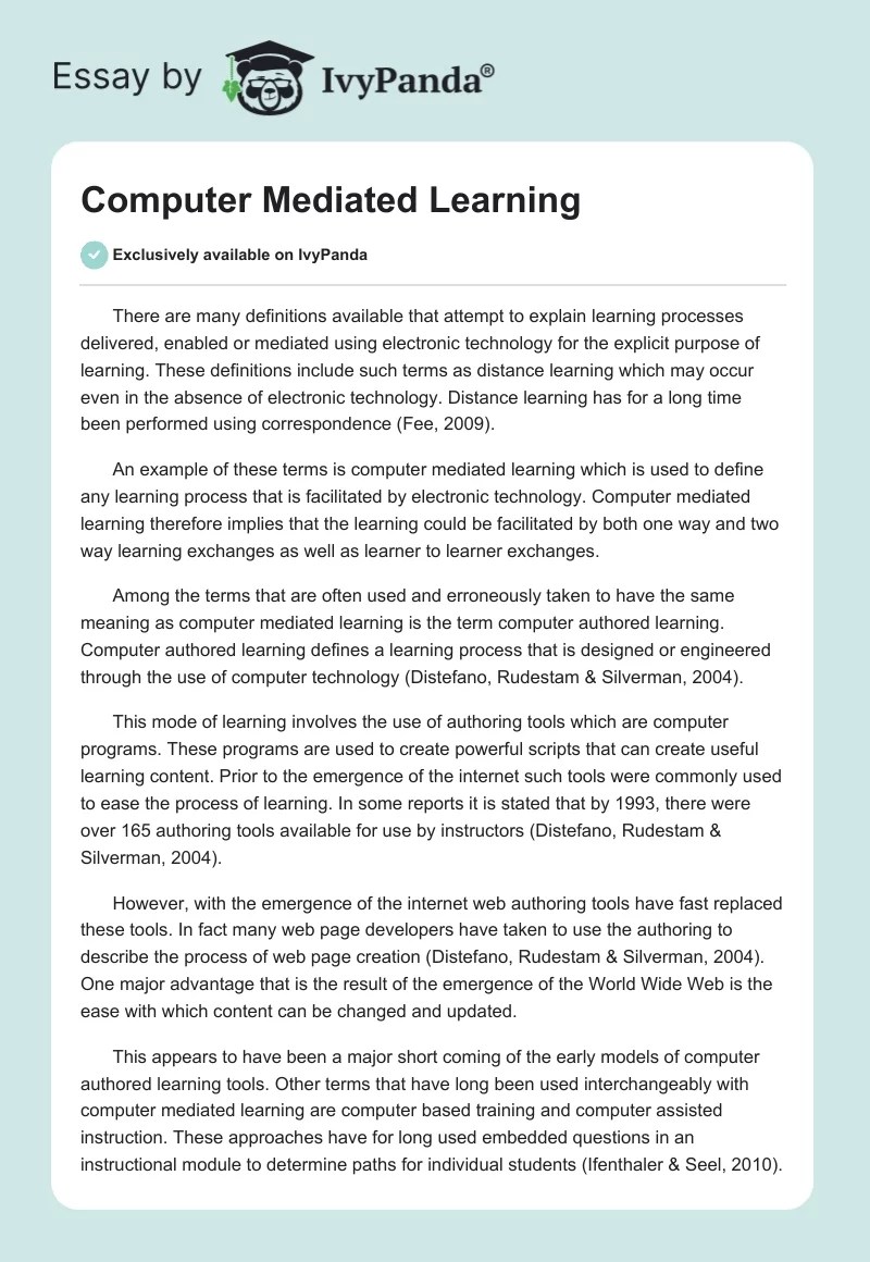 Computer Mediated Learning 647 Words Essay Example