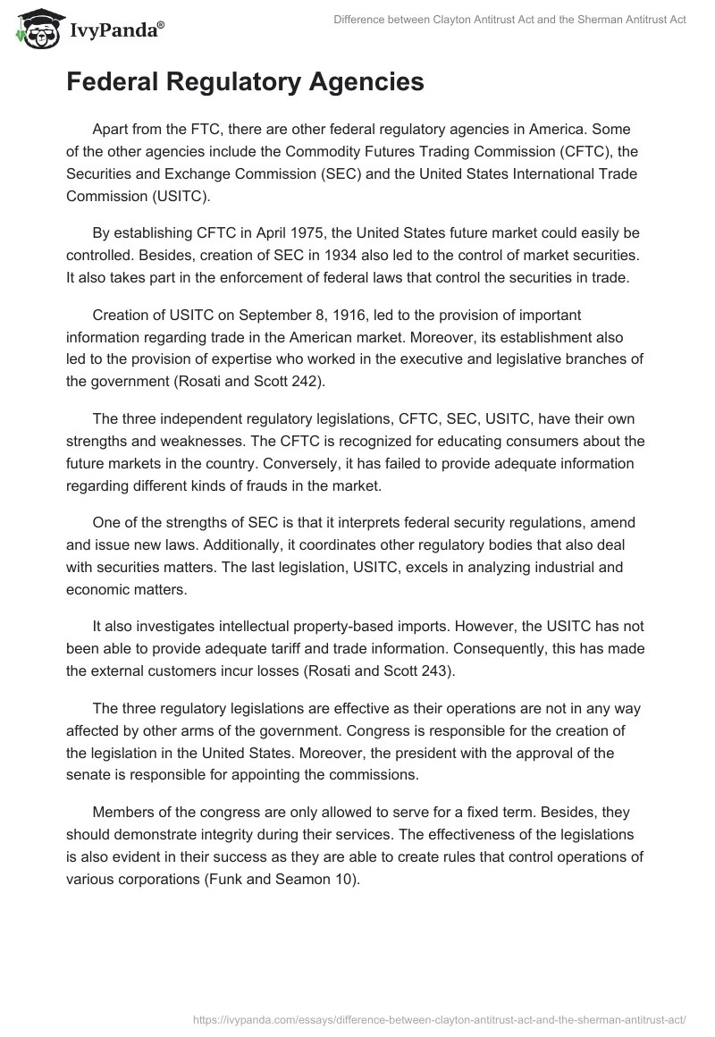 Difference between Clayton Antitrust Act and the Sherman Antitrust Act