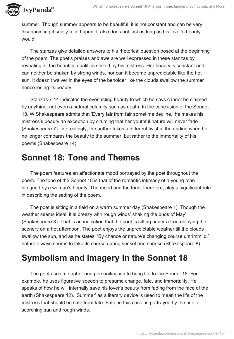 William Shakespeare's 18 Analysis Essay Tone, Imagery