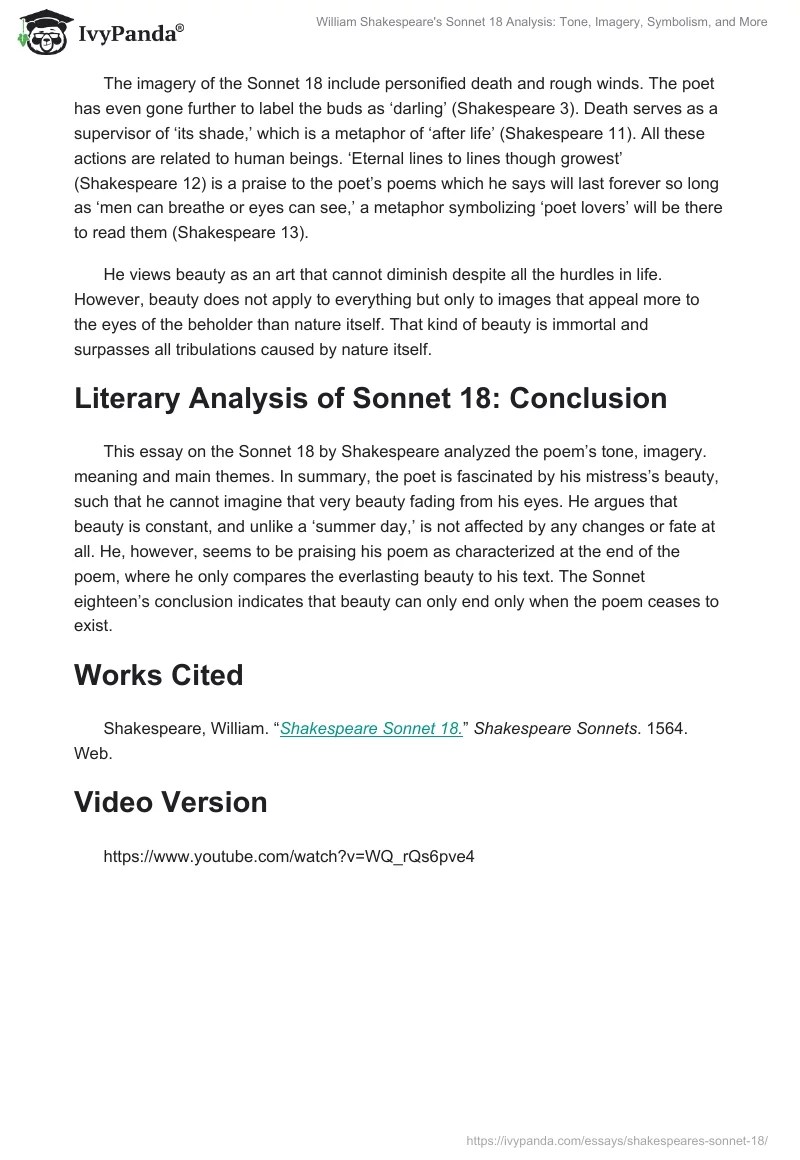 William Shakespeare's 18 Analysis Essay Tone, Imagery