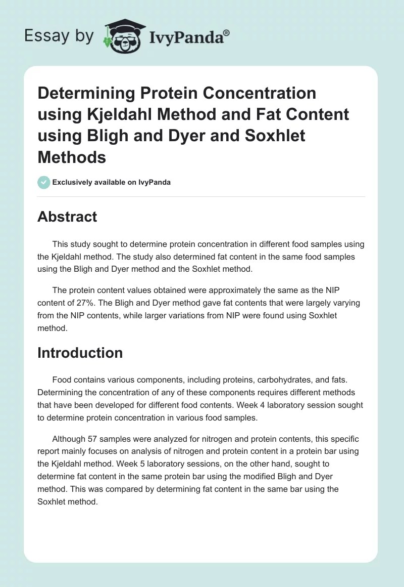 Determining Protein Concentration using Kjeldahl Method and Fat Content