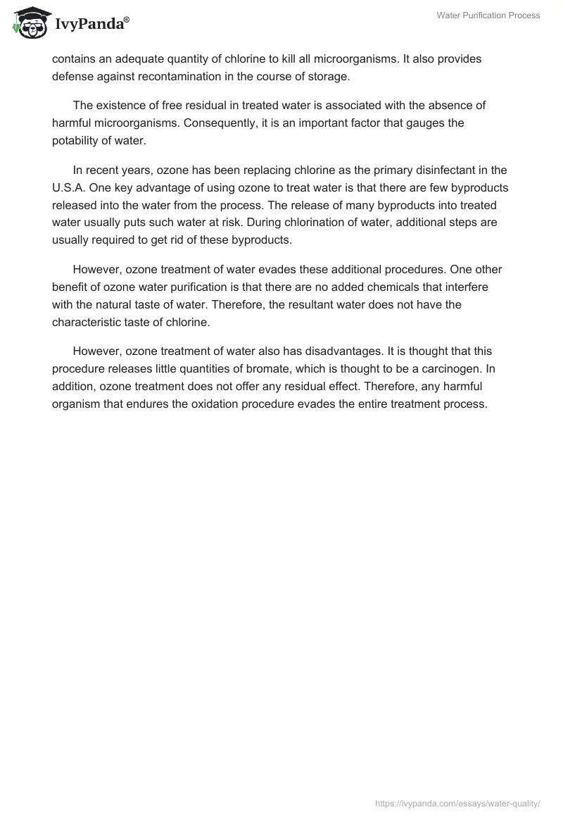Water Purification Process 404 Words Essay Example