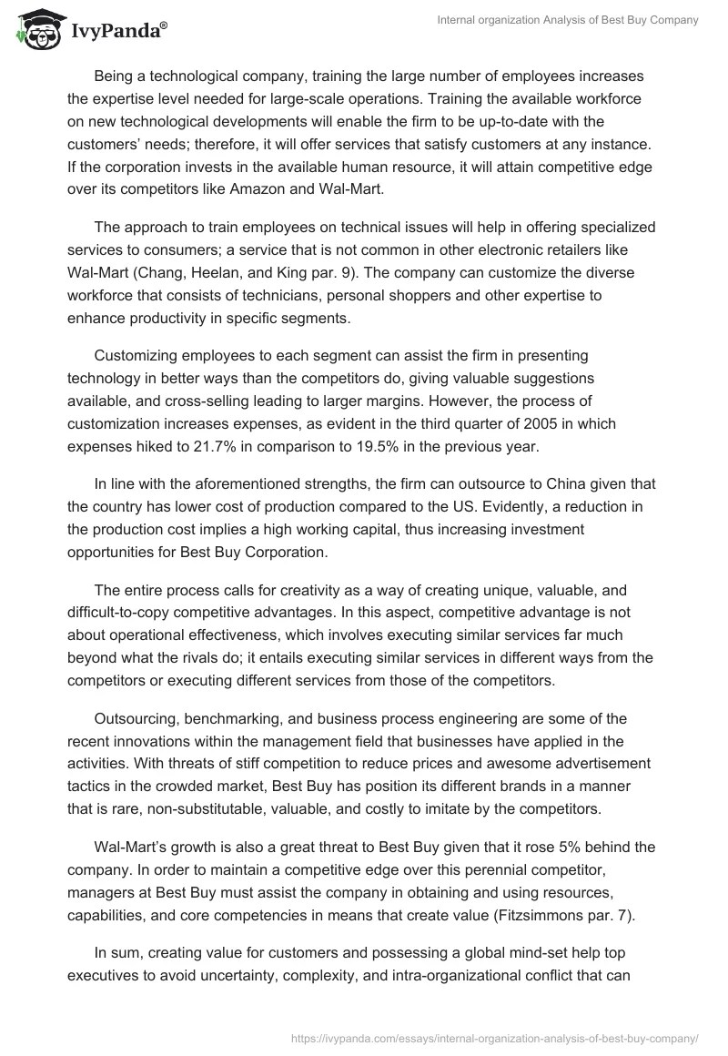 Internal organization Analysis of Best Buy Company 1199 Words