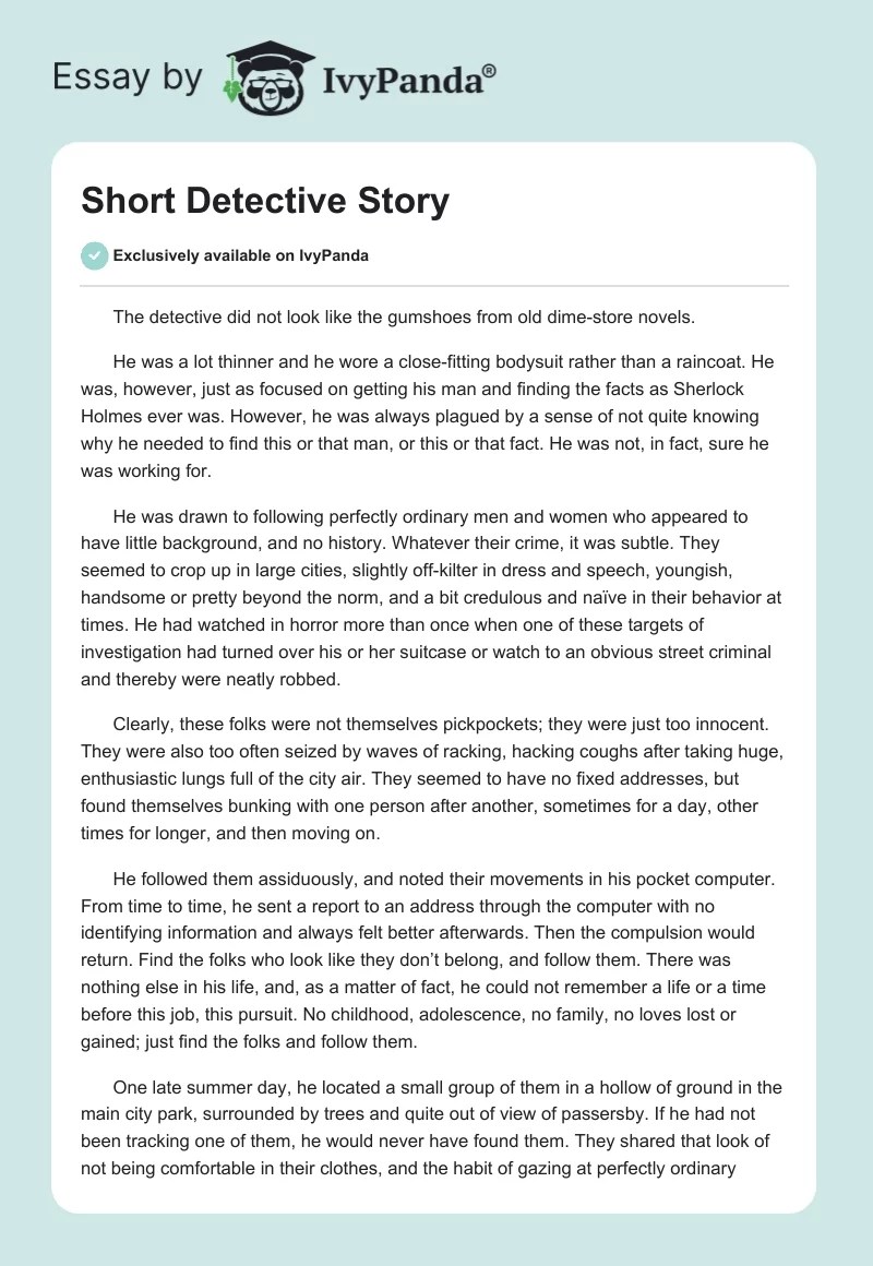 Short Detective Story 2725 Words Critical Writing Example