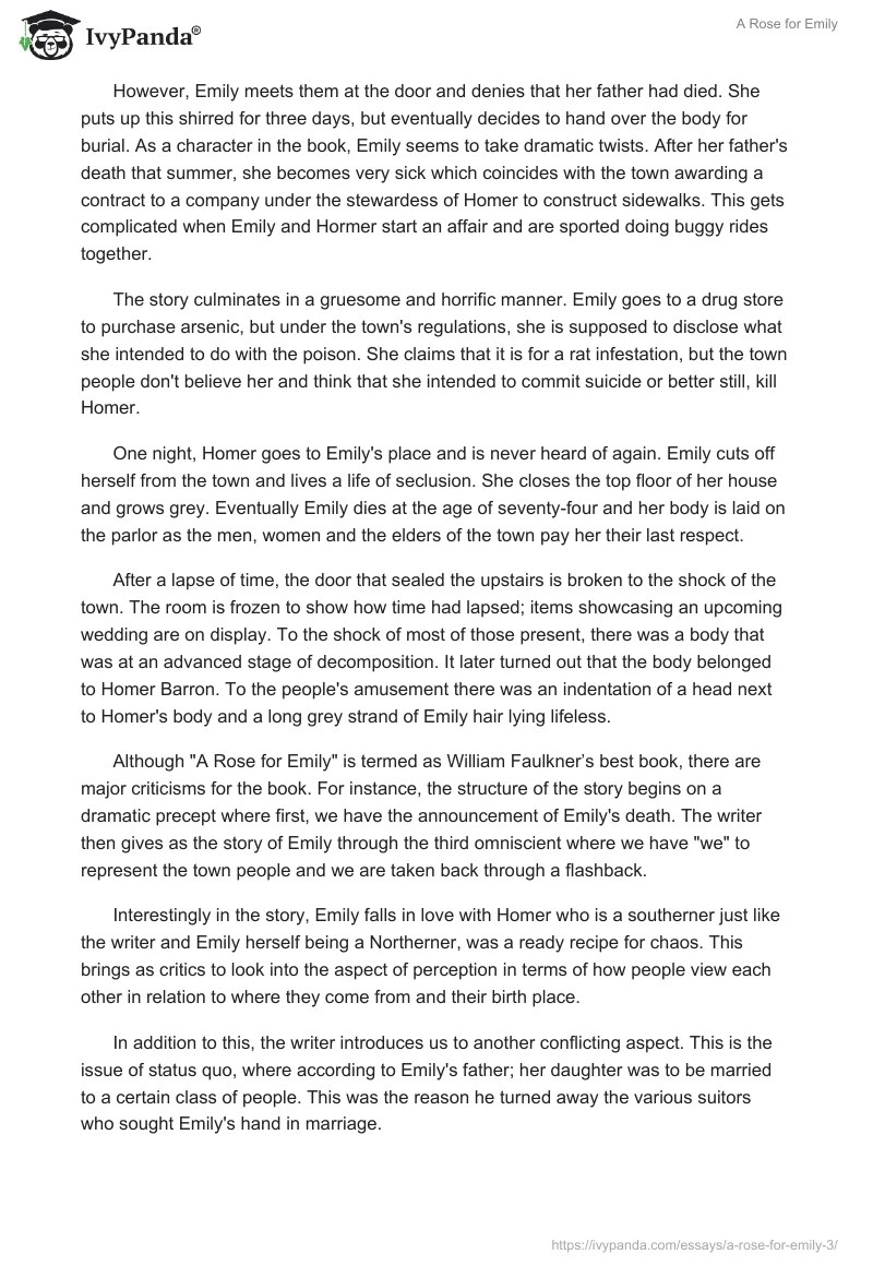 A Rose for Emily 1110 Words Research Paper Example
