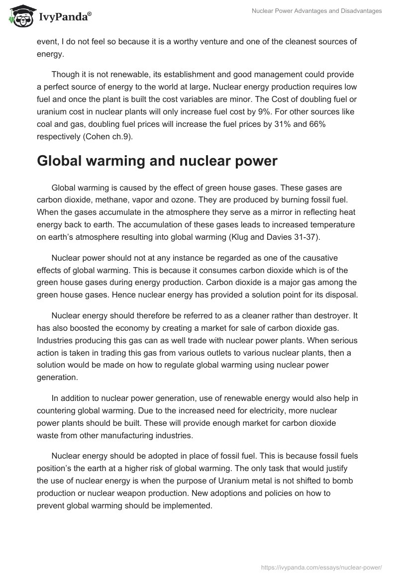Nuclear Power Advantages and Disadvantages 1163 Words Essay Example