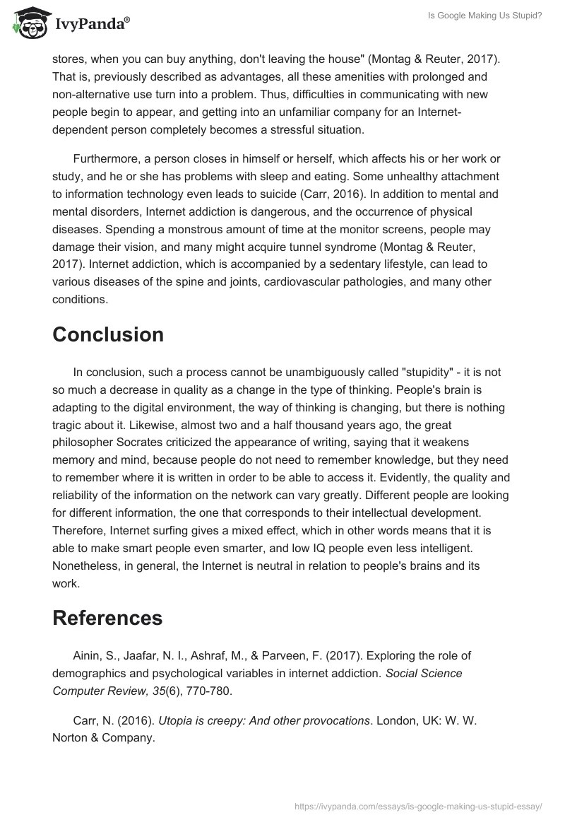 Is Google Making Us Stupid? - 1162 Words | Essay Example