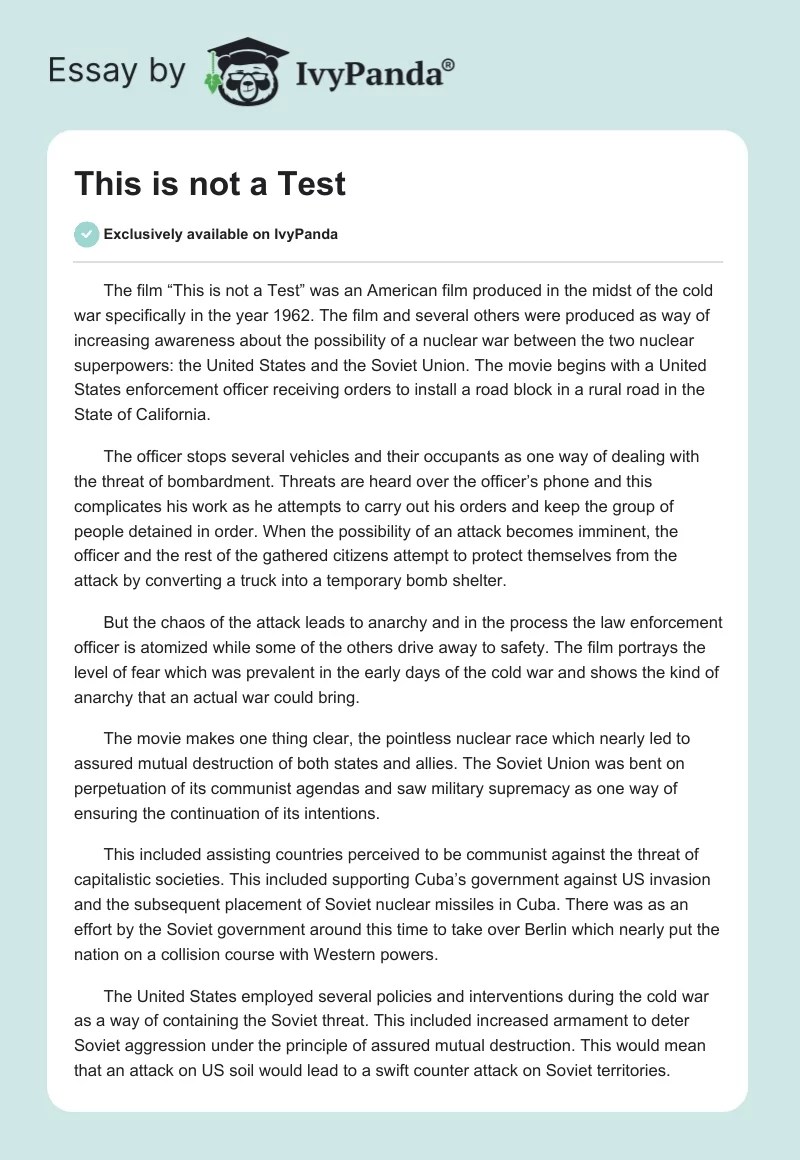 This is not a Test 666 Words Essay Example