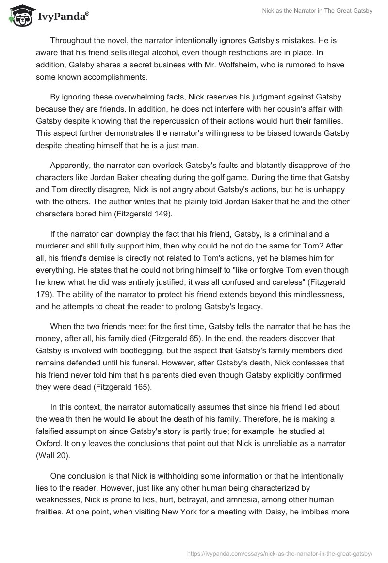 Nick as the Narrator in The Great Gatsby Words 2458 Essay Example