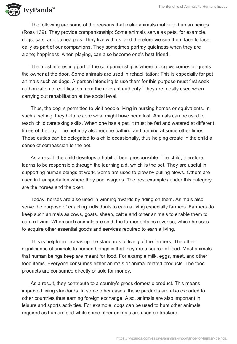 The Benefits of Animals to Humans Essay Example 1166 Words