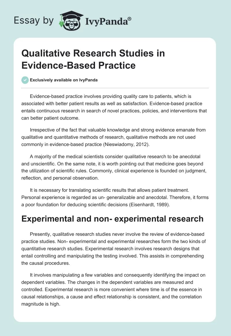 Qualitative Research Studies in EvidenceBased Practice 539 Words