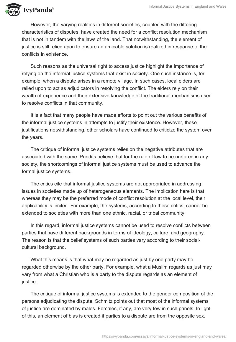 Informal Justice Systems in England and Wales 3868 Words Essay Example