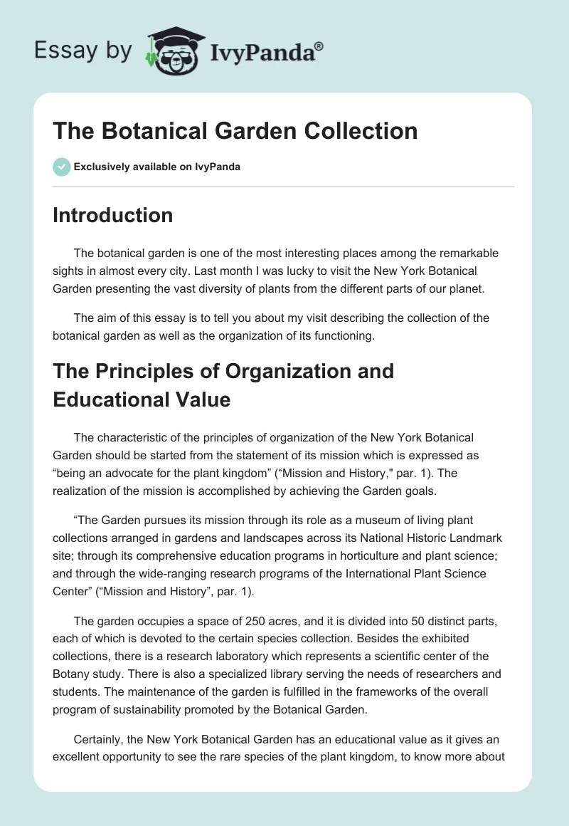 The Botanical Garden Collection 575 Words Essay Example