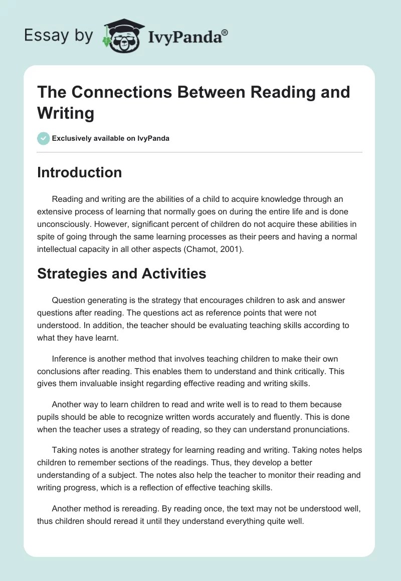 The Connections Between Reading and Writing 605 Words Essay Example