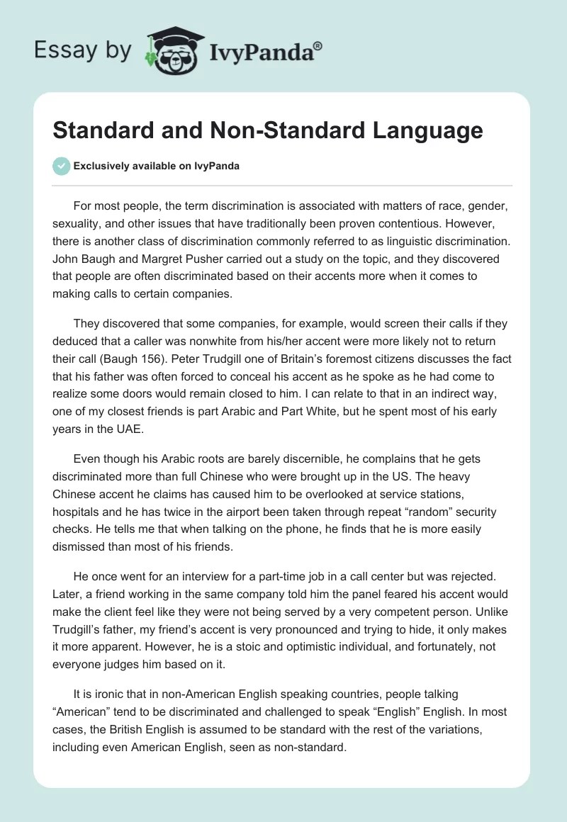 Standard and NonStandard Language 546 Words Essay Example