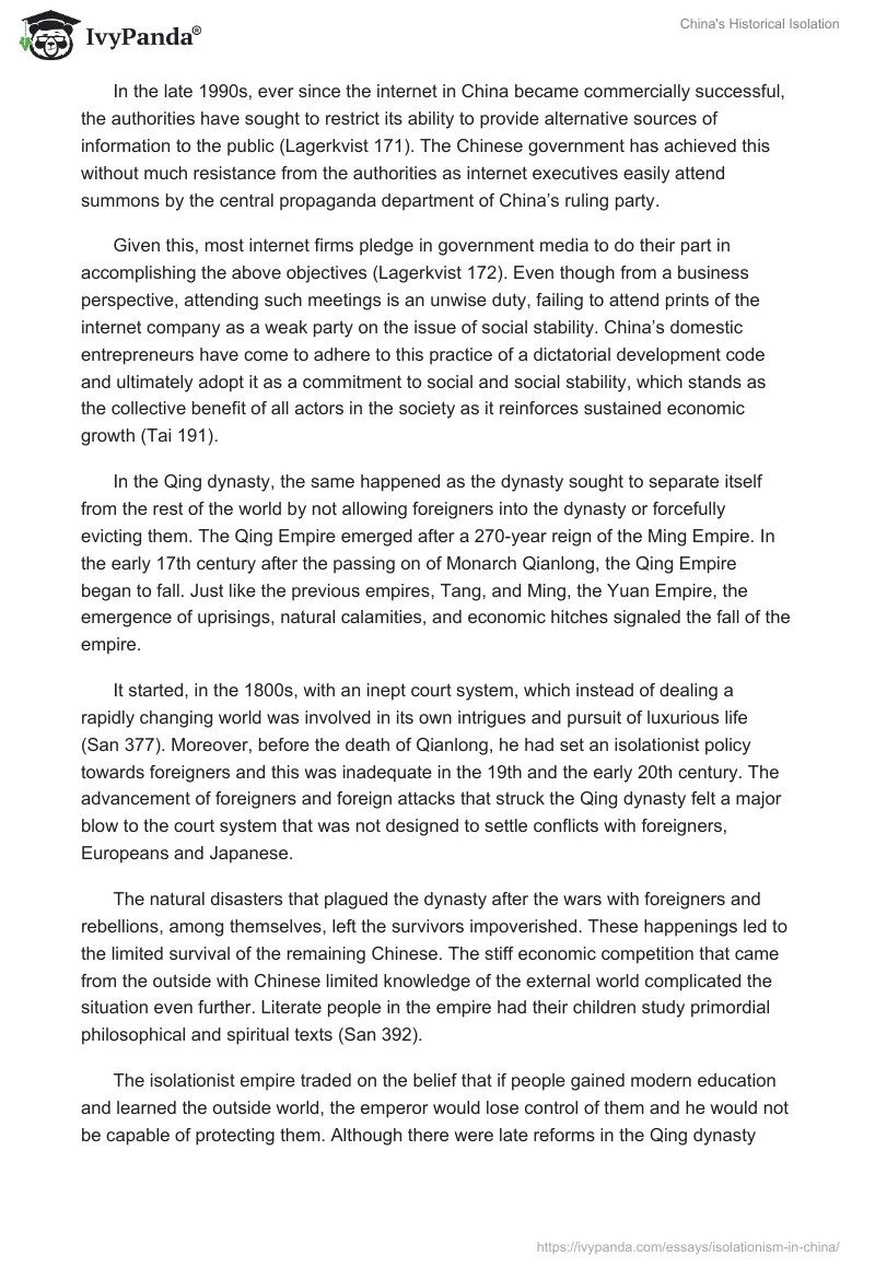 China's Historical Isolation 2112 Words Essay Example