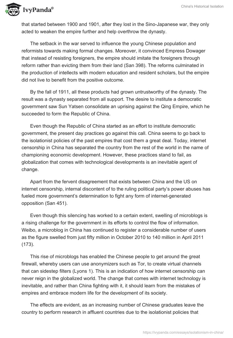 China's Historical Isolation 2112 Words Essay Example
