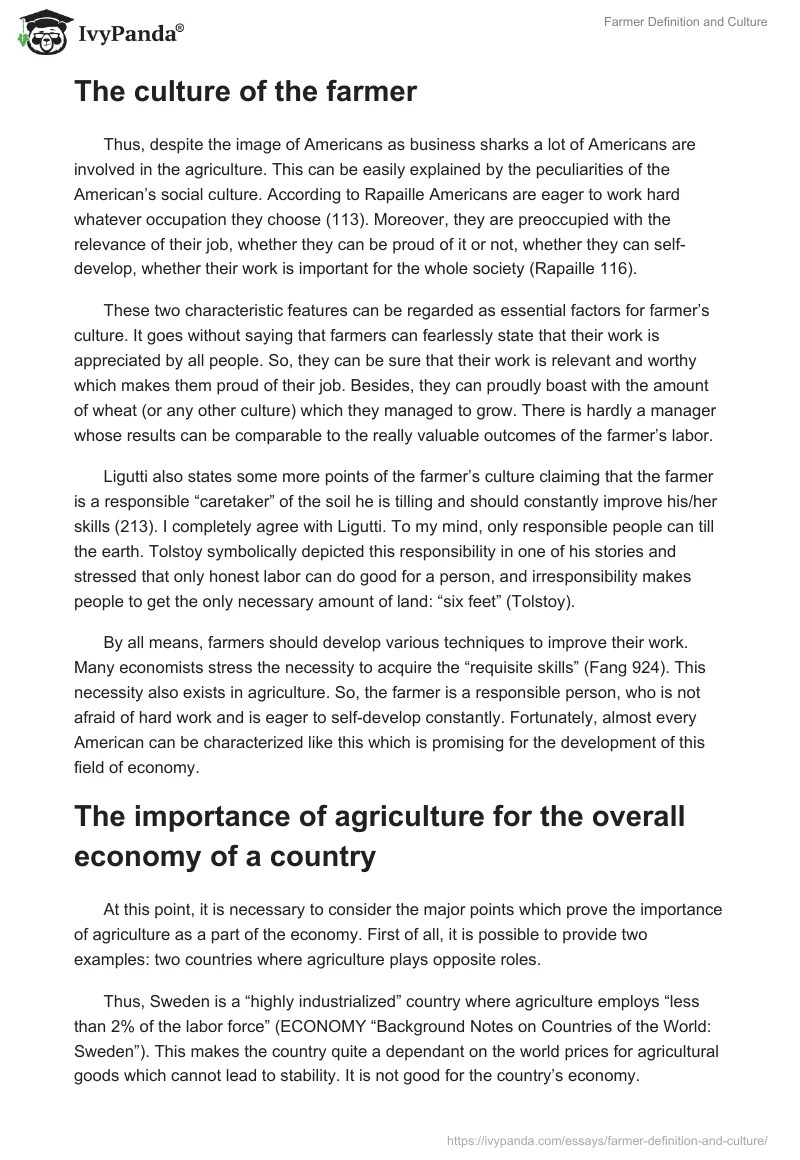 Farmer Definition and Culture 1673 Words Research Paper Example